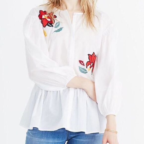 Madewell Shirt Embroidered Babydoll Button-Down Boho Cottagecore Top Sz M NWT - Picture 1 of 14